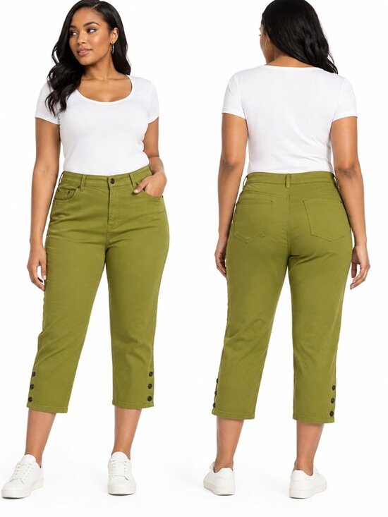 Ruby Rd. Pants - Ruby Rd favorites womens size 10 Olive Green Stretch 98% Cotton Pants Button hem